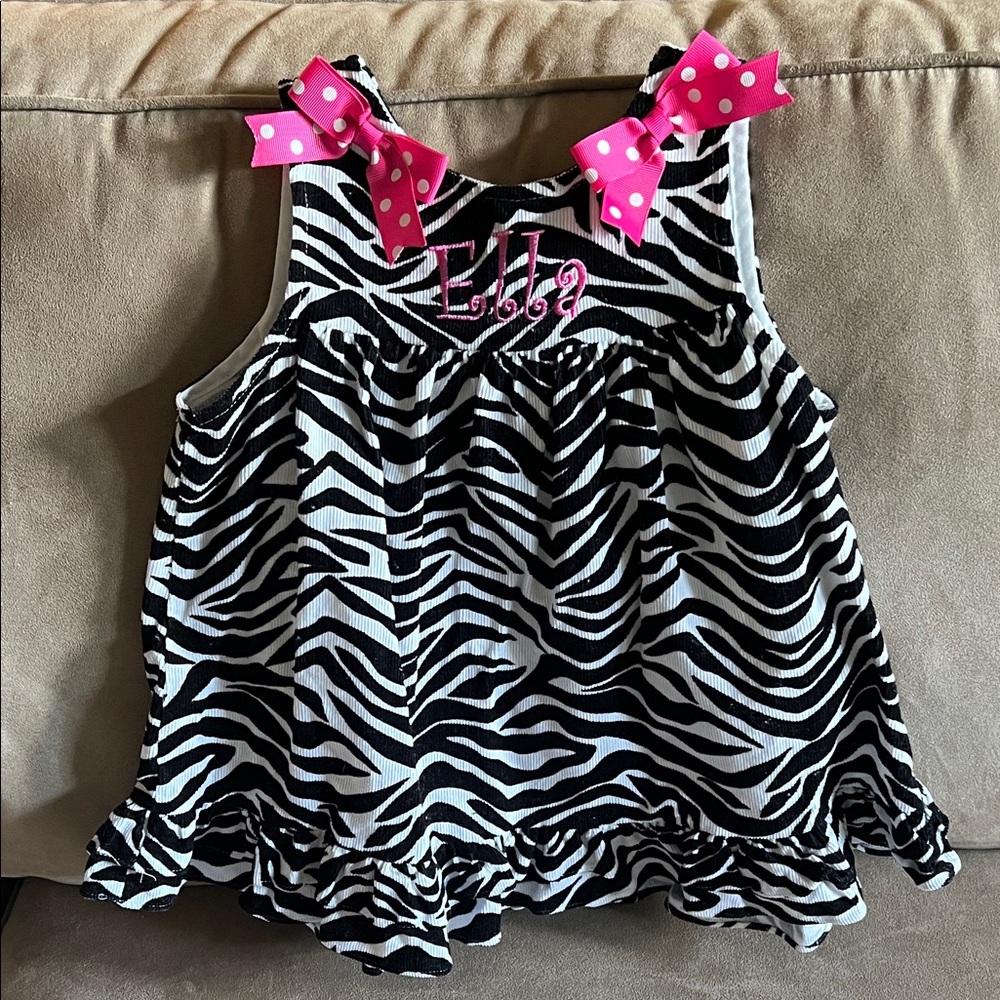 Zebra Print Dress with Pink Accents embroidered with “ELLA”